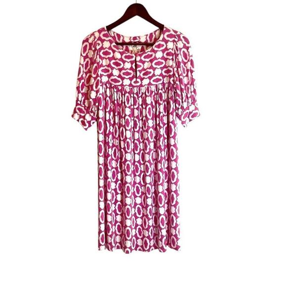 Milly Pink & White Jersey Dress Geometric Print Sz Medium Short Sleeves Preppy - Picture 2 of 7